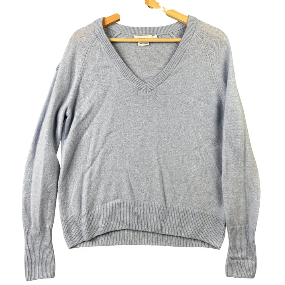 Evereve Cashmere Sweater Womens XS Light Blue V-Neck Long Sleeve Raglan Knit